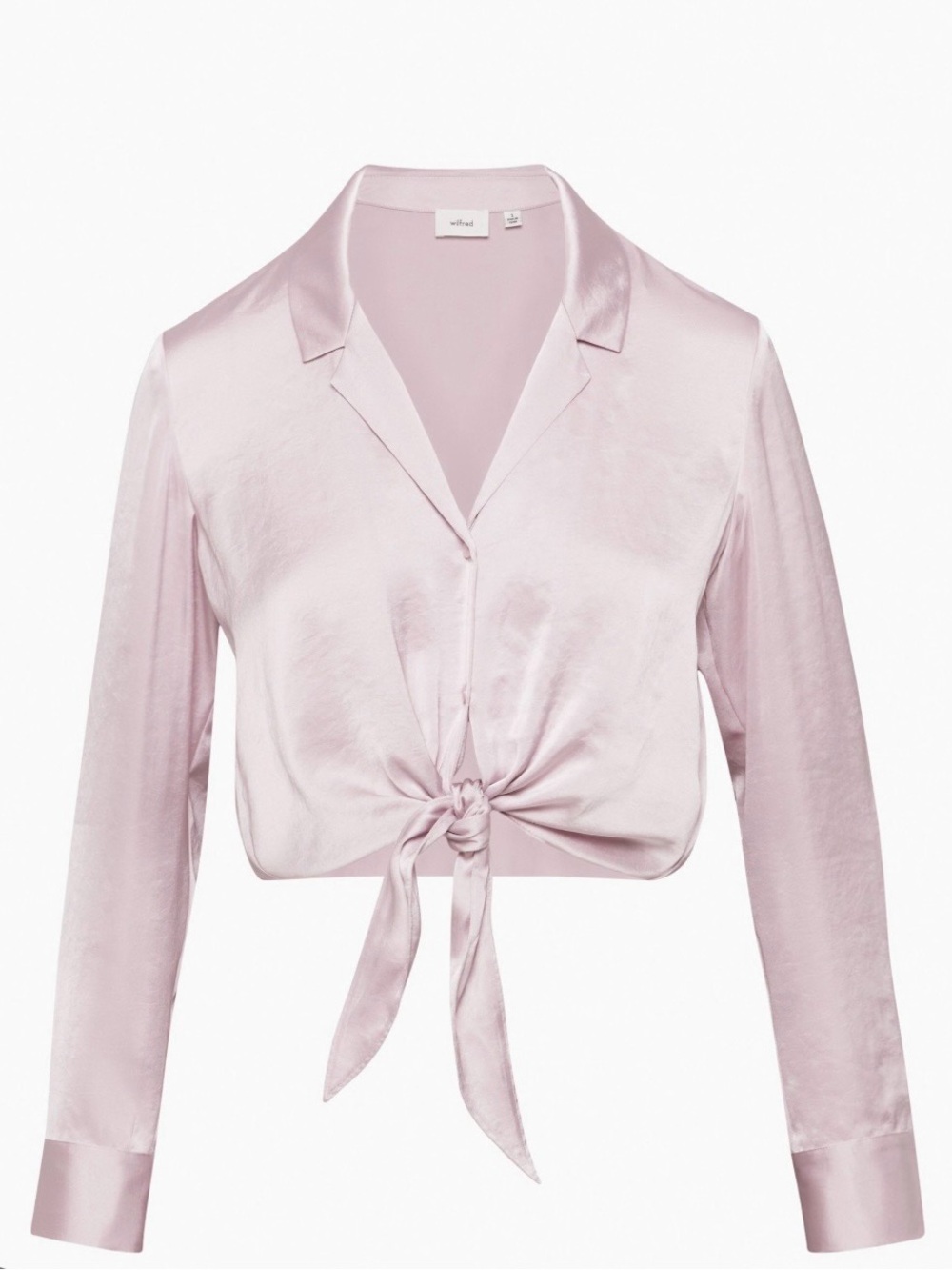 Aritzia Wilfred Lilac Satin Tie-Front Blouse
